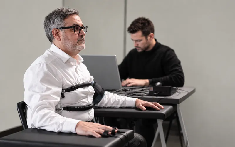 A polygraph examiner conducting an examination